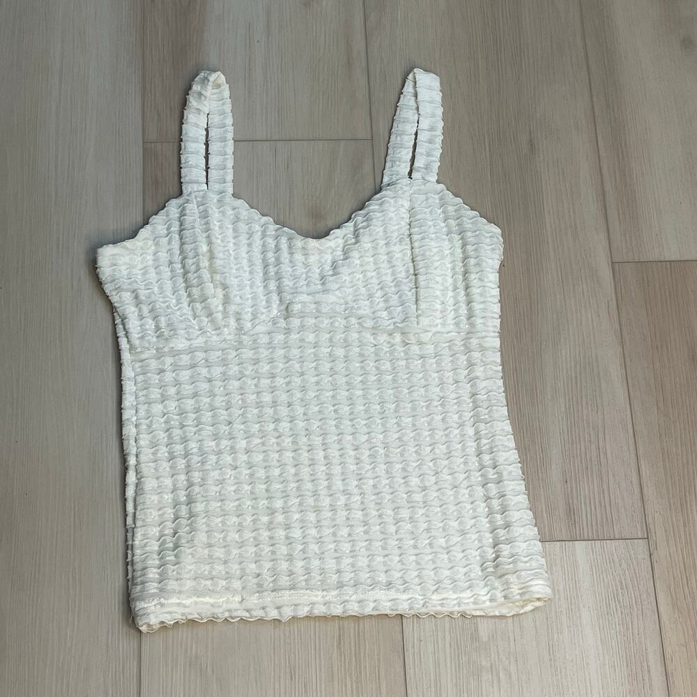 Moa Moa Cream Ruffled Textured Tank Top - Picture 6 of 6